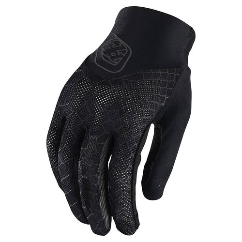 Black glove with a brand logo on a white background