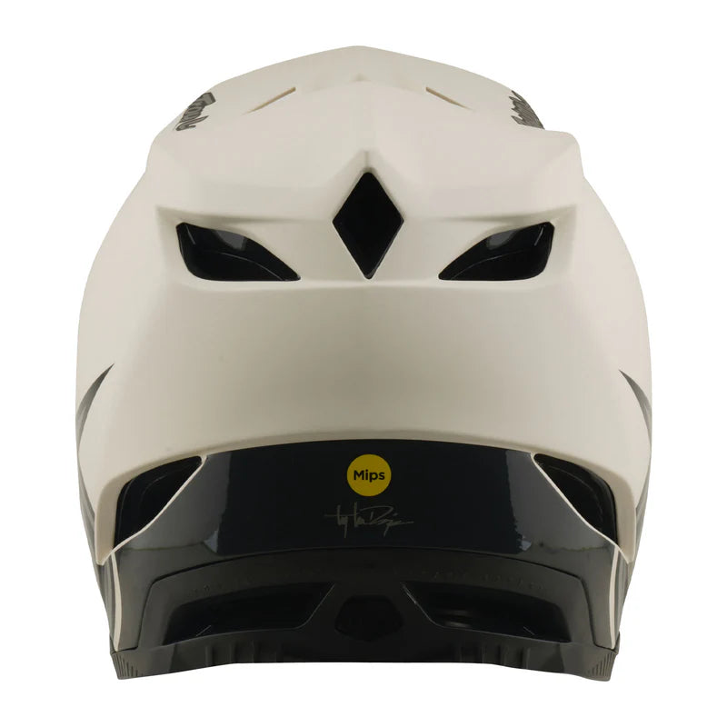White motorcycle helmet with black accents on a white background