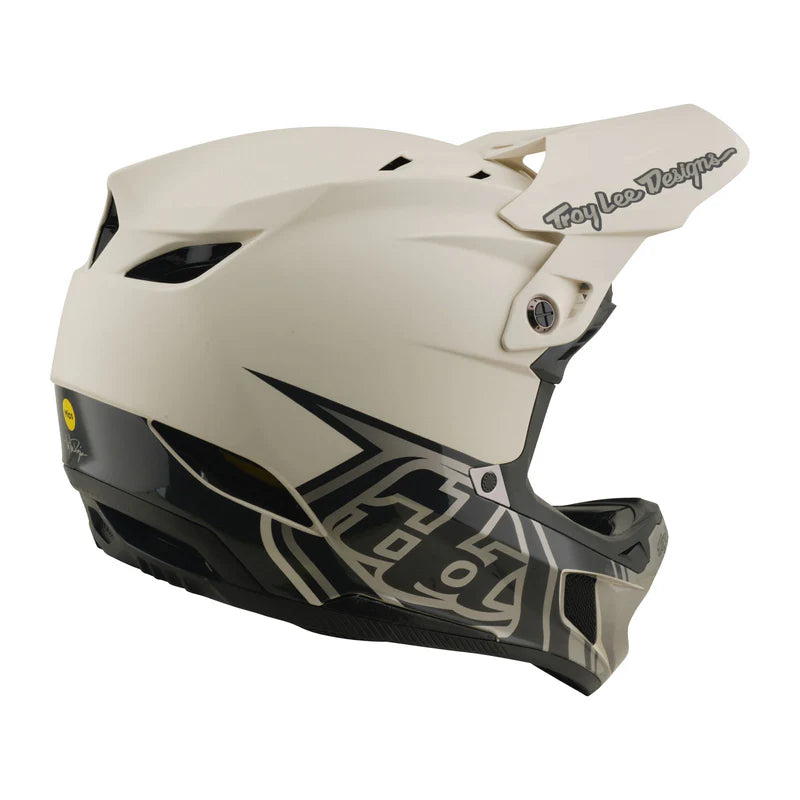 White motocross helmet with black and gray design on a white background