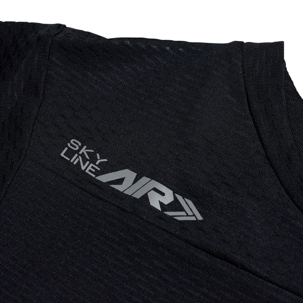 Black athletic shirt with 'Sky Line Air' logo on a white background