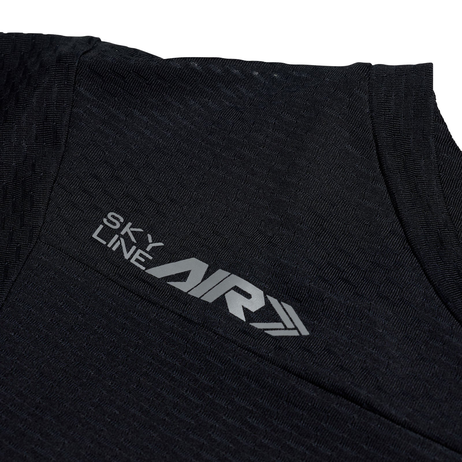 Black athletic shirt with 'Sky Line Air' logo on a white background