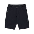 Black shorts with branding on a white background