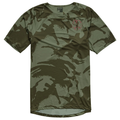 Camouflage t-shirt with a brand logo on a white background