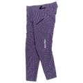 Purple patterned leggings with a brand logo on a white background