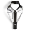 Black and white Tacx bike bottle holder on a white background
