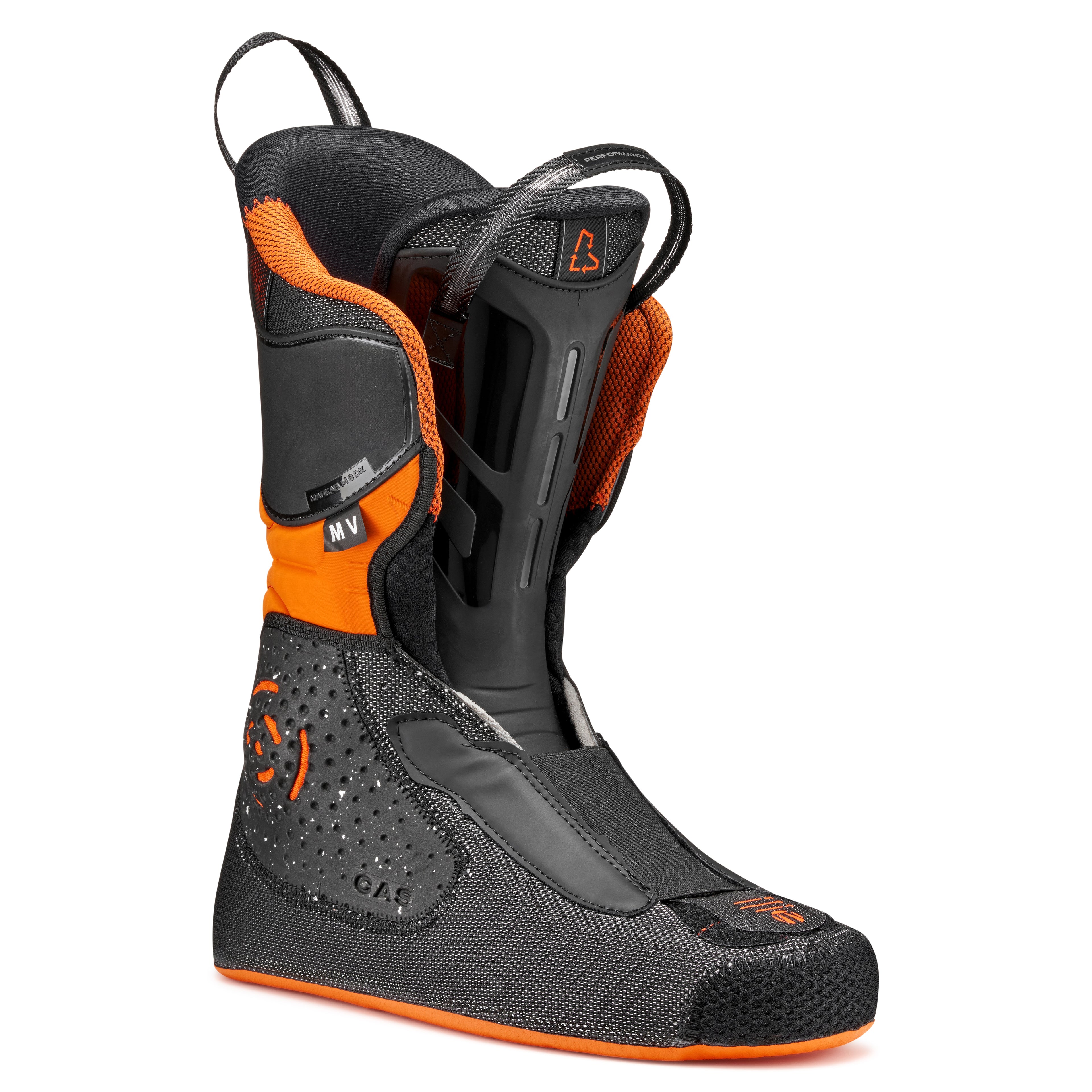 Black and orange boot on a white background