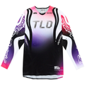 Colorful mountain biking jersey with gradient design on a white background