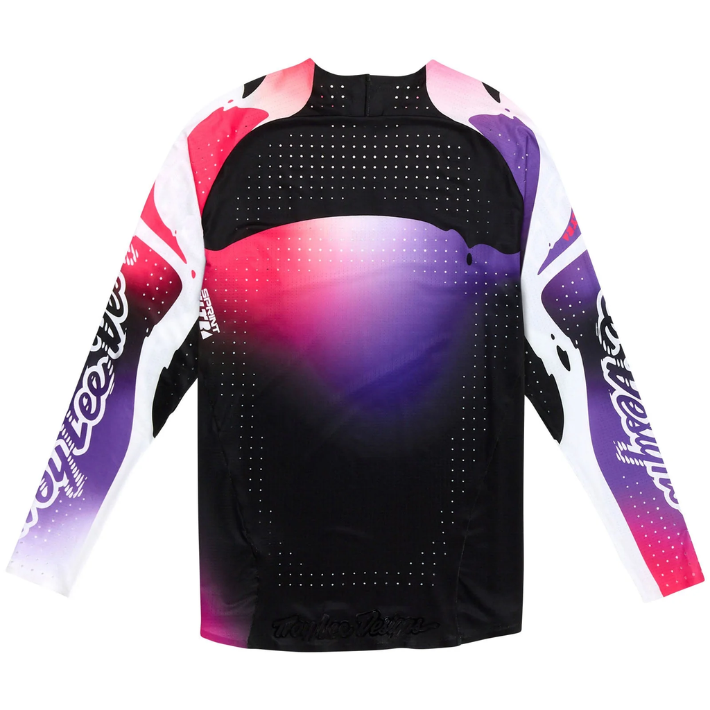Colorful long-sleeve shirt with gradient design on a white background