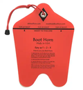 Red boot horn with instructions on a white background