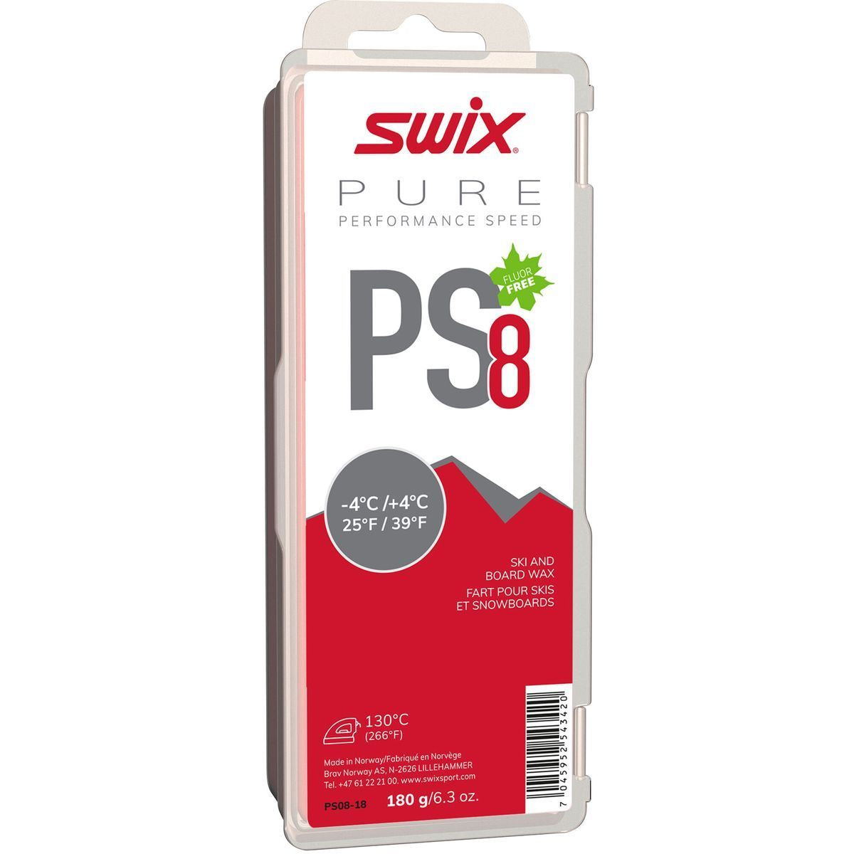 Cire de glisse rouge PS8, -4 °C/+4 °C, 180 g