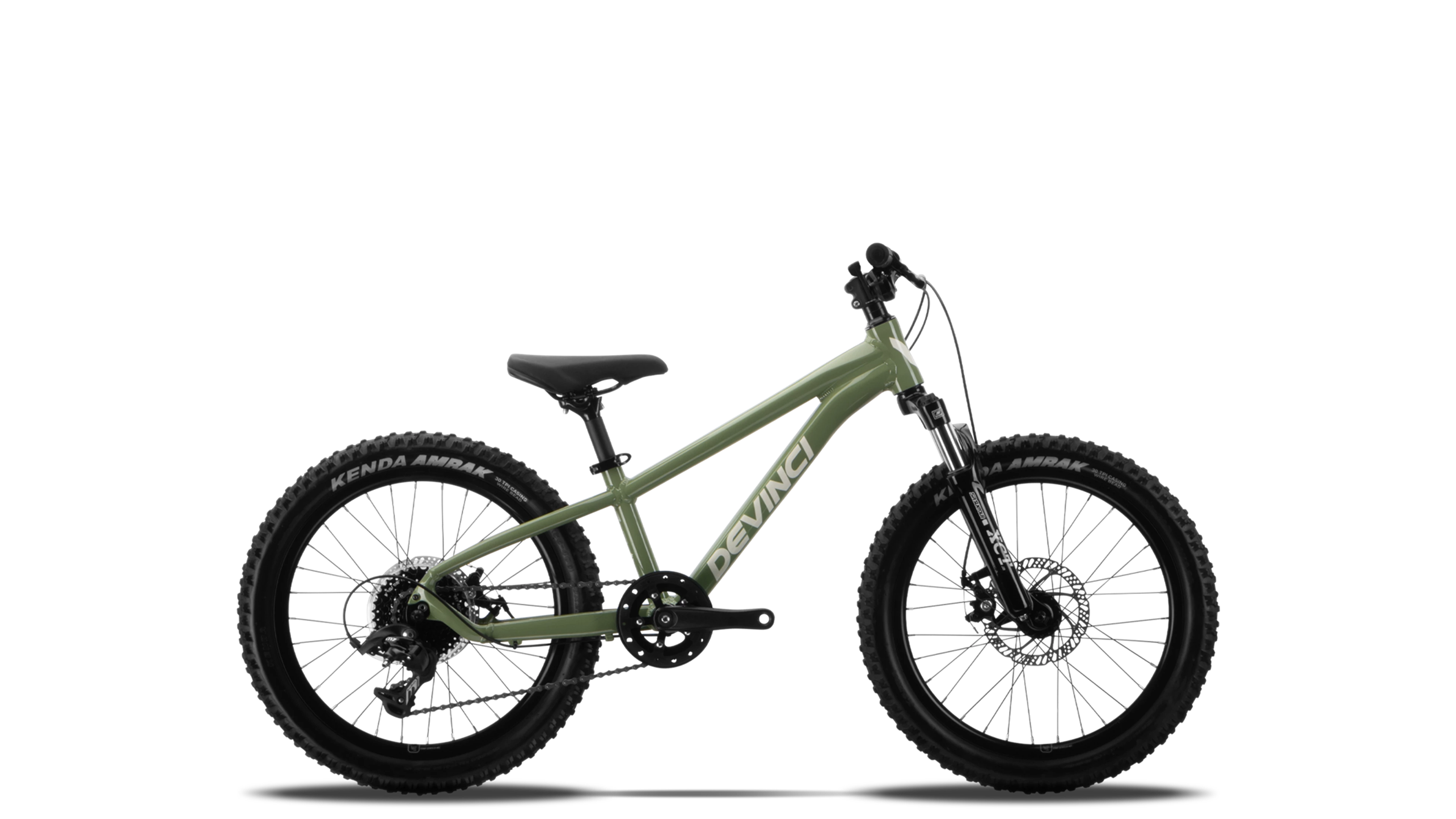 Green children's bike on a white background