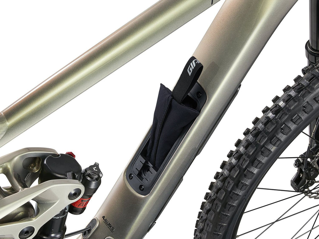Bicycle frame with a black mudguard attached on a white background