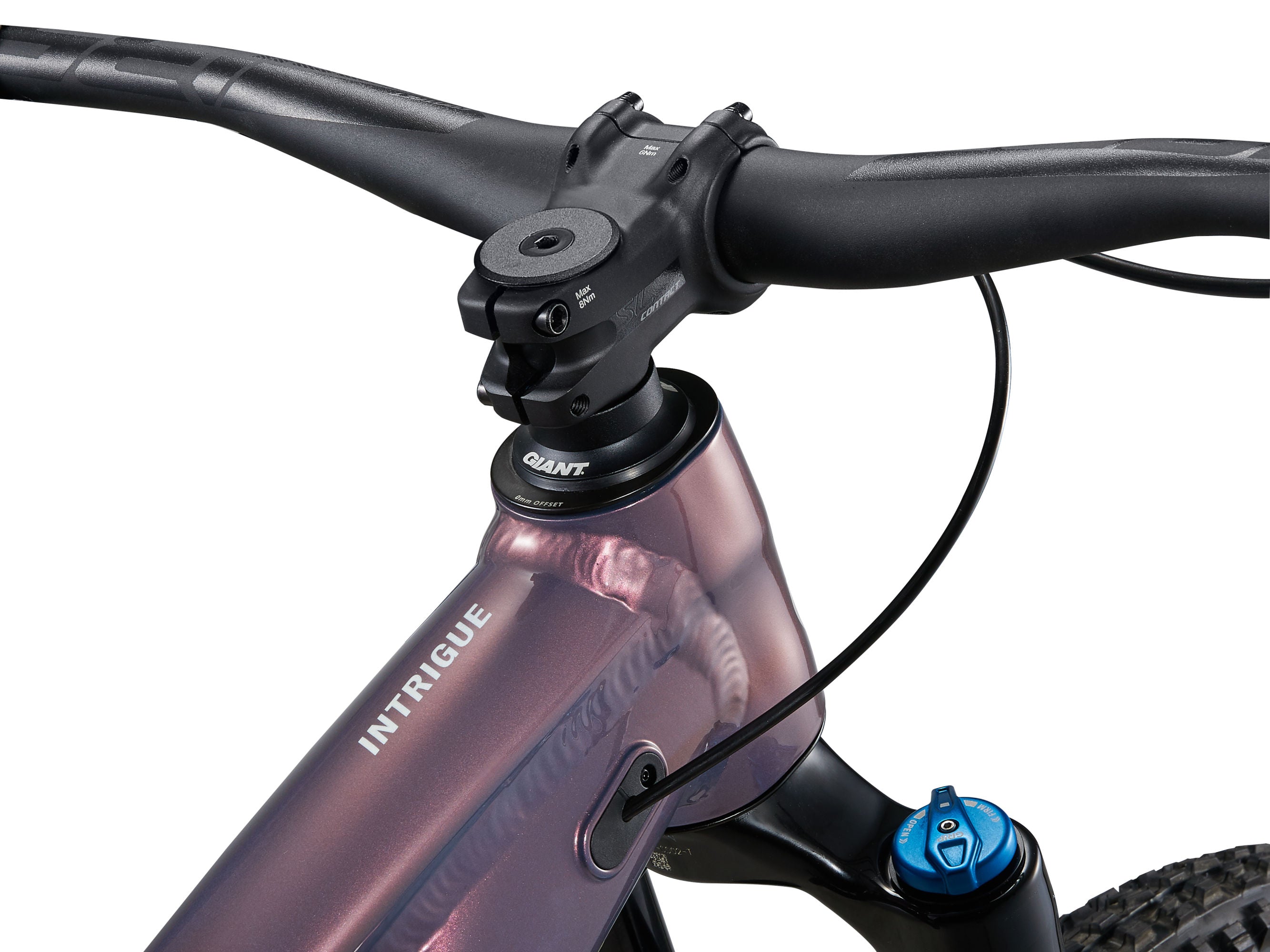 Close-up of a bicycle handlebar with 'Giant' branding on a white background