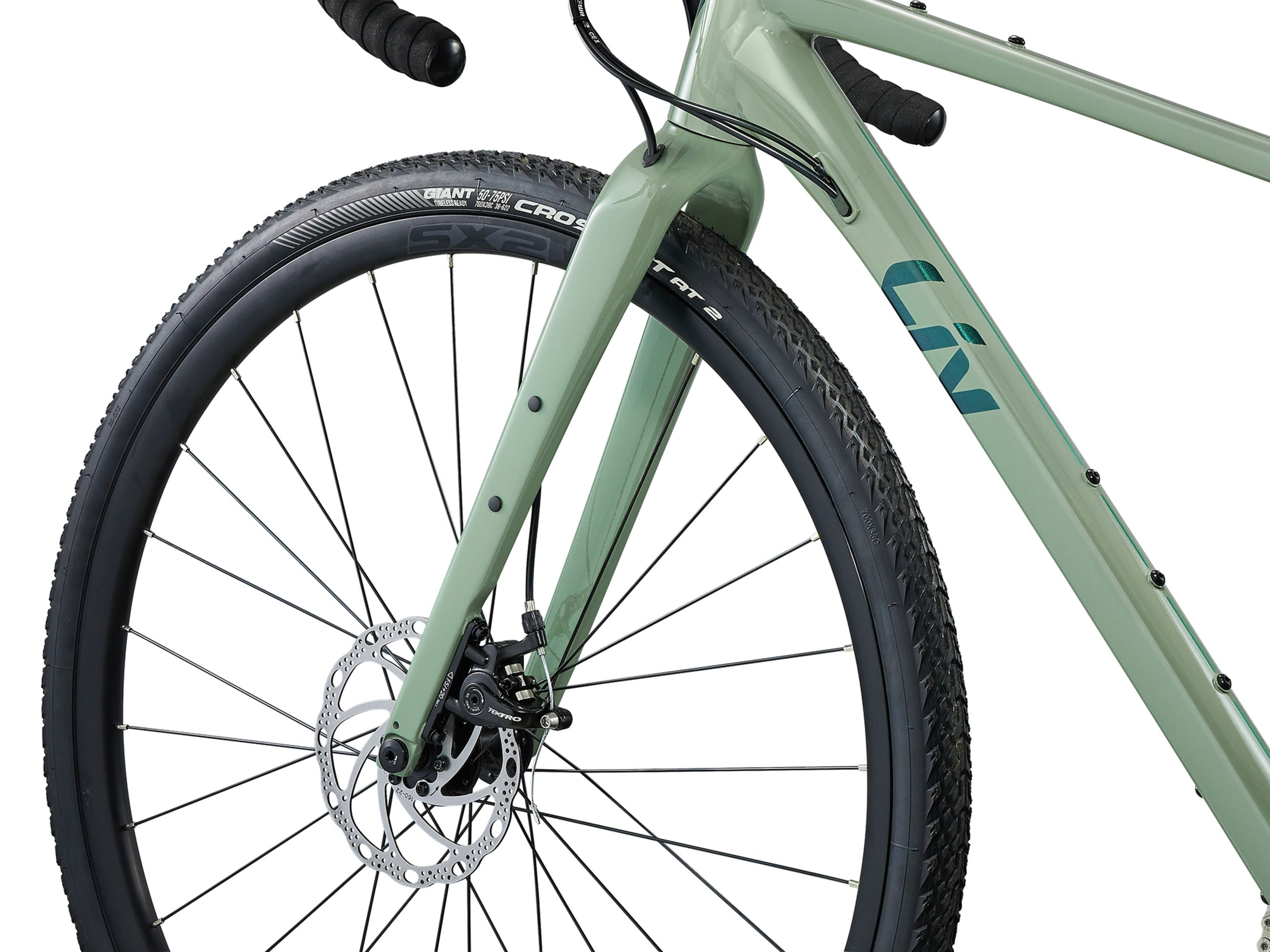 Close-up of a bicycle wheel with a visible brand logo on a white background