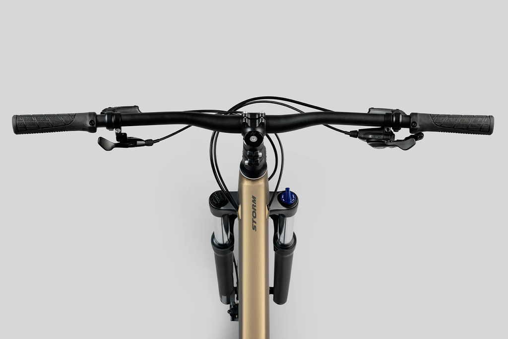 Bicycle handlebar and front fork on a light gray background