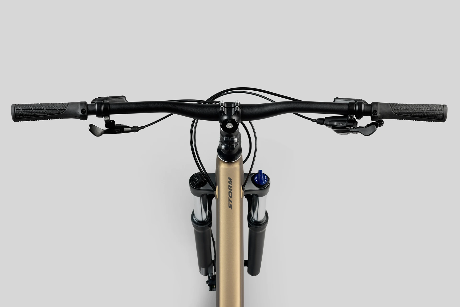 Bicycle handlebar and front fork on a light gray background