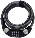 Coiled cable lock with a combination dial on a white background