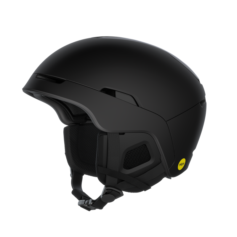 Black helmet with a visible brand logo on a white background