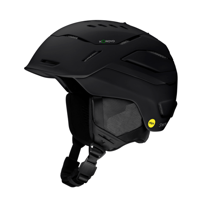 Black helmet with a visible brand logo on a transparent background