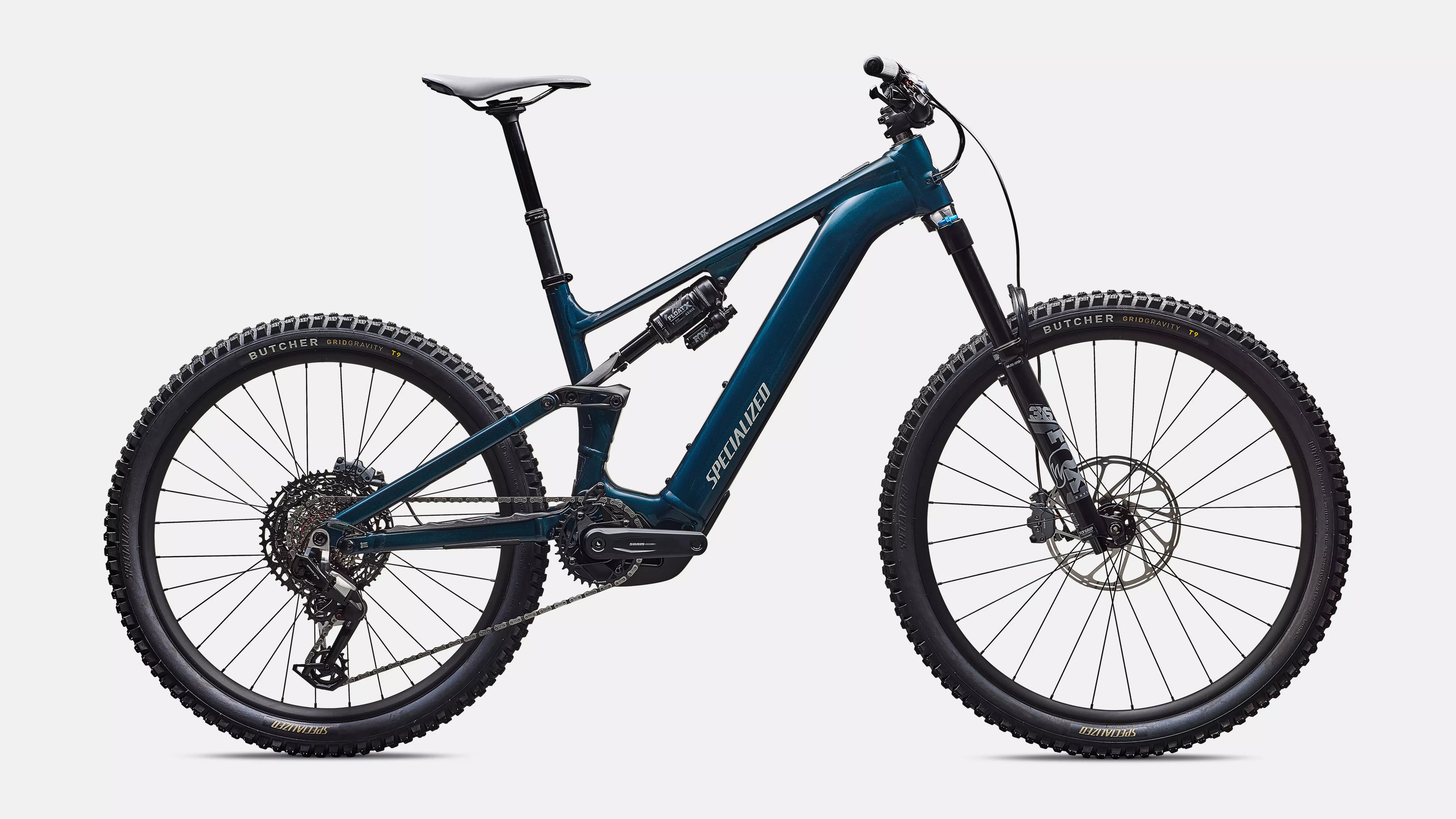 Blue mountain bike on a light gray background