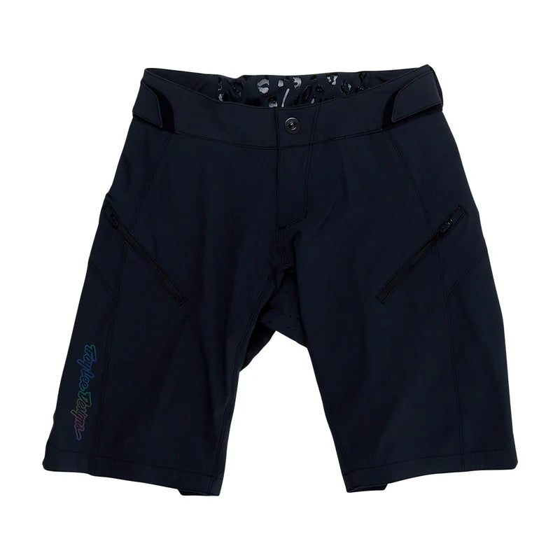 Black shorts with zippers on a white background